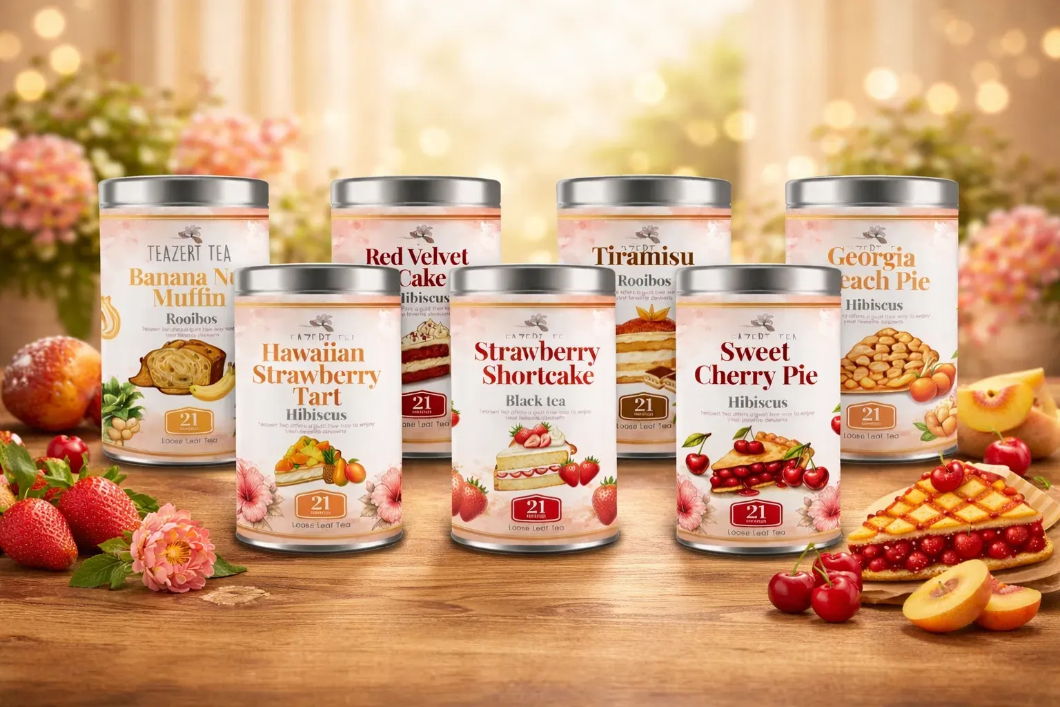 A collection of Teazert Tea dessert-inspired blends